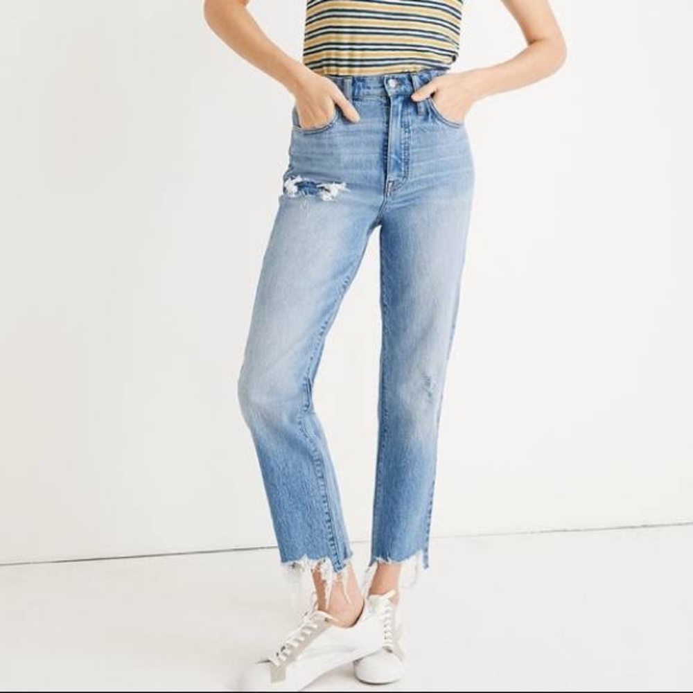 Madewell Step Hem Classic Straight Jeans - High Waisted Distressed Jeans